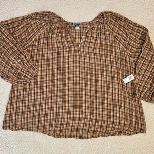 Old Navy Plaid Poet Blouse in Brown and Tan